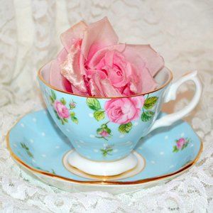 ROYAL ALBERT blue polka dot cup & saucer